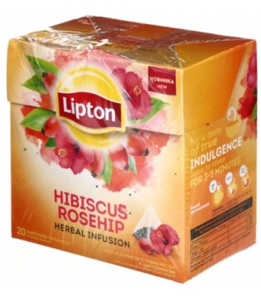 Чай Lipton ароматизированный в пирамидках 20 пирамидок*36 г, Hibiscus Rosehip, травяной чай с гибискусом и шиповником