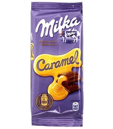 Шоколад Milka 90 г, молочный шоколад с карамельной начинкой
