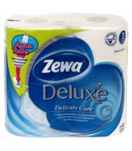 Бумага туалетная Zewa Deluxe 4 рулона, ширина 95 мм, Pure White, белая