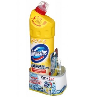 Средство для мытья сантехники Domestos 1000 мл, «Лимонная свежесть» + туалетный блок «Сила 3 в 1»