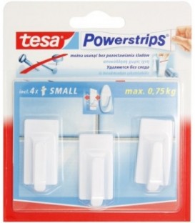 Крючки подвесные самоклеящиеся малые Tesa Powerstrips 1,4*3,4 см, прямоугольные белые
