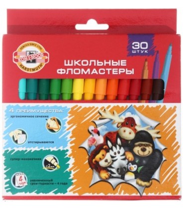 Фломастеры Centropen смываемые 30 цветов, толщина линии 2 мм, вентилируемый колпачок, «Веселые животные»