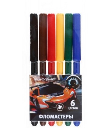 Фломастеры «Мир скорости» 6 цветов, толщина линии 1-2 мм, вентилируемый колпачок