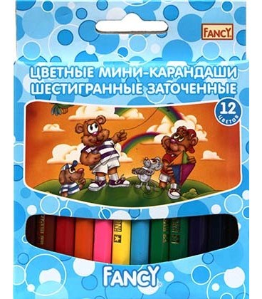 Карандаши-мини цветные Fancy 12 цветов, длина 85 мм, ассорти