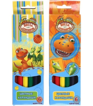 Карандаши цветные утолщенные «Поезд динозавров» 6 цветов, длина 175 мм, ассорти