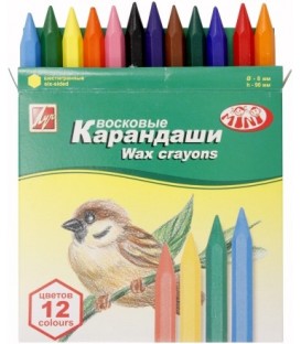Карандаши восковые «Луч» 12 цветов, 12 шт., диаметр 8 мм, длина 90 мм