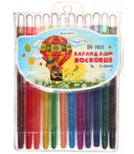 Карандаши восковые Darvish 12 цветов, 12 шт. длина 170 мм
