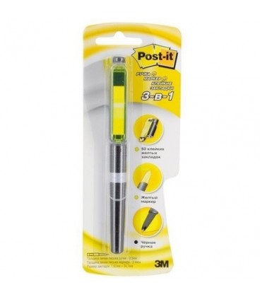 Ручка-маркер-клейкие закладки 3в1 Post-it цвет маркера и закладок - желтый