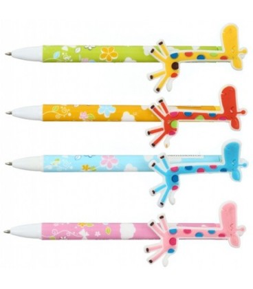 Ручка шариковая детская одноразовая с фигуркой стержень синий, «Веселый жираф», ассорти