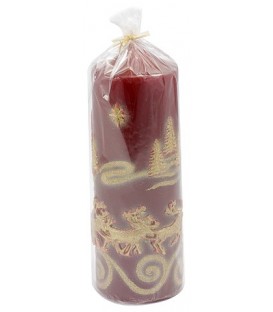 Свеча сувенирная «Северные олени» «Столбик», 70/185 мм, красная с золотистым