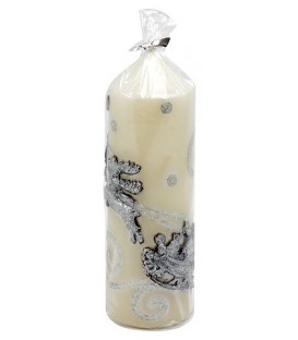 Свеча сувенирная «Дед Мороз в санях» «Столбик», 50*140 мм, бело-серебристая