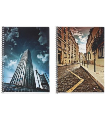 Тетрадь общая А4, 80 л. на гребне Architecture 210*295 мм, клетка, ассорти