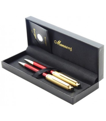 Ручка подарочная шариковая и карандаш Manzoni Napoli корпус красный с золотистой отделкой