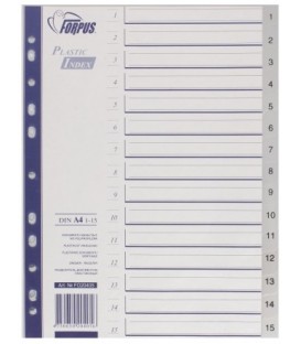 Разделители для регистраторов пластиковые Forpus 15 л., индексы по цифрам (1-15)