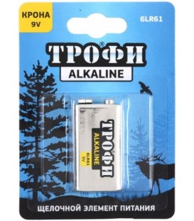 Батарейка щелочная «Трофи» Alkaline 6LR61, 9V