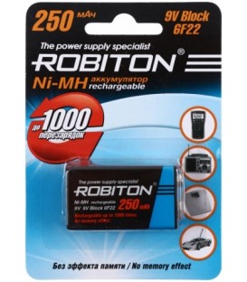 Аккумулятор Robiton 9V, 6F22, 250 mAh (1 шт. в упаковке)
