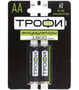 Аккумулятор «Трофи» AА, HR6, 1.2V, 1800 mAh (2 шт. в упаковке)