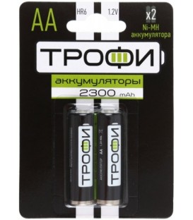Аккумулятор «Трофи» AА, HR6, 1.2V, 2300 mAh (2 шт. в упаковке)