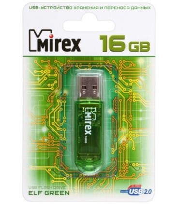 Флэш-накопитель Mirex Elf 16Gb, USB 2.0, корпус прозрачно-зеленый