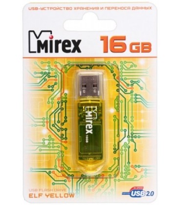 Флэш-накопитель Mirex Elf 16Gb, USB 2.0, корпус прозрачно-желтый