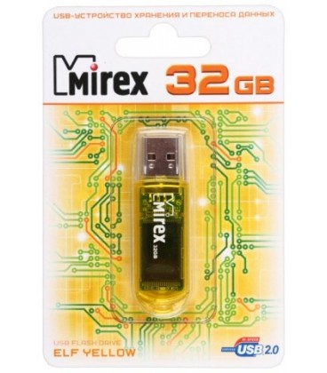 Флэш-накопитель Mirex Elf 32Gb, USB 2.0, корпус прозрачно-желтый