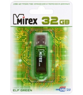 Флэш-накопитель Mirex Elf 32Gb, USB 2.0, корпус прозрачно-зеленый