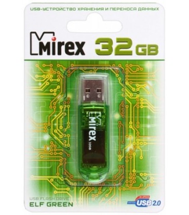 Флэш-накопитель Mirex Elf 32Gb, USB 2.0, корпус прозрачно-зеленый