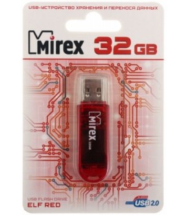 Флэш-накопитель Mirex Elf 32Gb, USB 2.0, корпус прозрачно-красный