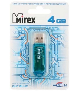 Флэш-накопитель Mirex Elf 4Gb, USB 2.0, корпус прозрачно-голубой