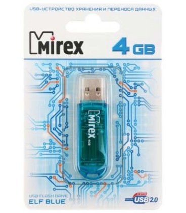 Флэш-накопитель Mirex Elf 4Gb, USB 2.0, корпус прозрачно-голубой