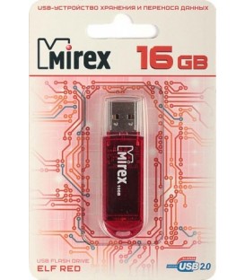 Флэш-накопитель Mirex Elf 16Gb, USB 2.0, корпус прозрачно-красный