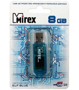Флэш-накопитель Mirex Elf 8Gb, USB 2.0, корпус прозрачно-синий