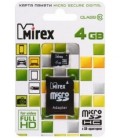 Карта памяти micro Mirex class 10 micro SDНС, class 10, 4Gb + переходник на SD