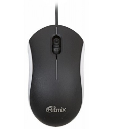Мышь компьютерная Ritmix ROM-202 проводная, USB, черная с белым