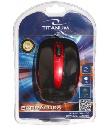 Мышь компьютерная Titanum Barracuda TM108K USB, проводная, черная с красным