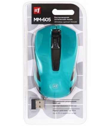 Мышь компьютерная Defender MM-605 USB, беспроводная, бирюзовая с черным