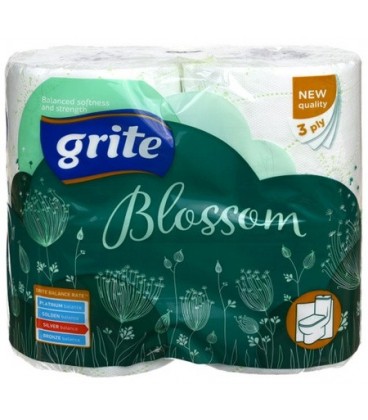 Бумага туалетная Grite Blossom 4 рулона, ширина 90 мм, белая с рисунком