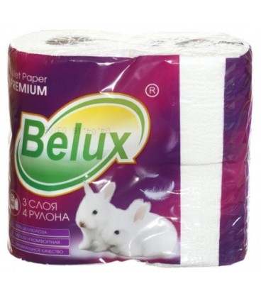 Бумага туалетная Belux 4 рулона, ширина 95 мм, белая