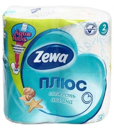Бумага туалетная Zewa «Плюс» 4 рулона, ширина 90 мм, «Свежесть океана», белая с рисунком