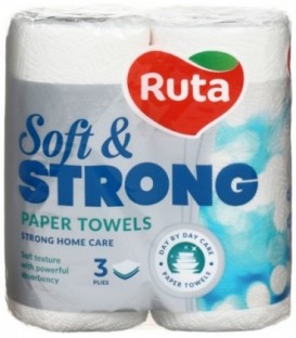 Полотенца бумажные Ruta (в рулоне) 2 рулона, ширина 230 мм, Soft Strong, белые