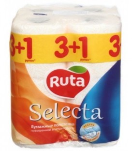 Полотенца бумажные Ruta (в рулоне) 4 рулона, ширина 230 мм, Selecta