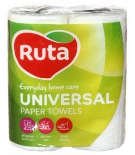 Полотенца бумажные Ruta (в рулоне) 2 рулона, ширина 230 мм, Universal, белые