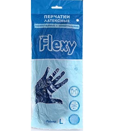 Перчатки латексные хозяйственные Flexy Gloves размер L, синие