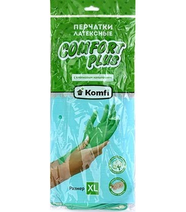 Перчатки латексные Komfi Comfort Plus размер XL, зеленые