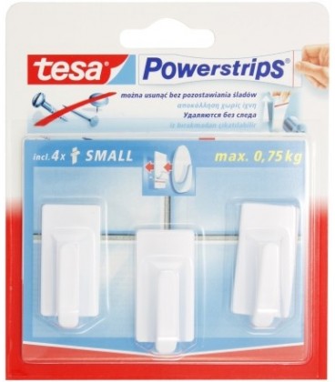 Крючки подвесные самоклеящиеся малые Tesa Powerstrips 1,4*3,4 см, прямоугольные белые