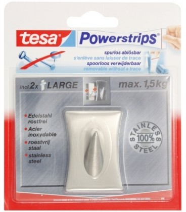 Крючки подвесные самоклеящиеся стальные Tesa Powerstrips 5*2 см, хромированный вогнутый