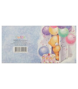 Мини-открытка поздравительная Fiesta 85*85 мм, «Мишка, шарики, торт»