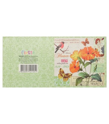 Мини-открытка поздравительная Fiesta 85*85 мм, Flower Vintage (снегирь, цветок и бабочка)