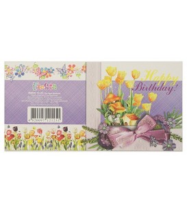 Мини-открытка поздравительная Fiesta 85*85 мм, с выборочным глиттером, Happy Birthday (желтые тюльпаны)