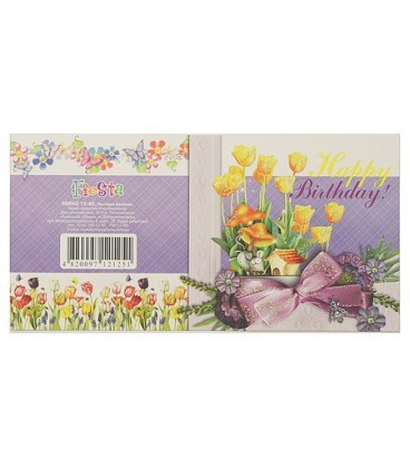 Мини-открытка поздравительная Fiesta 85*85 мм, с выборочным глиттером, Happy Birthday (желтые тюльпаны)